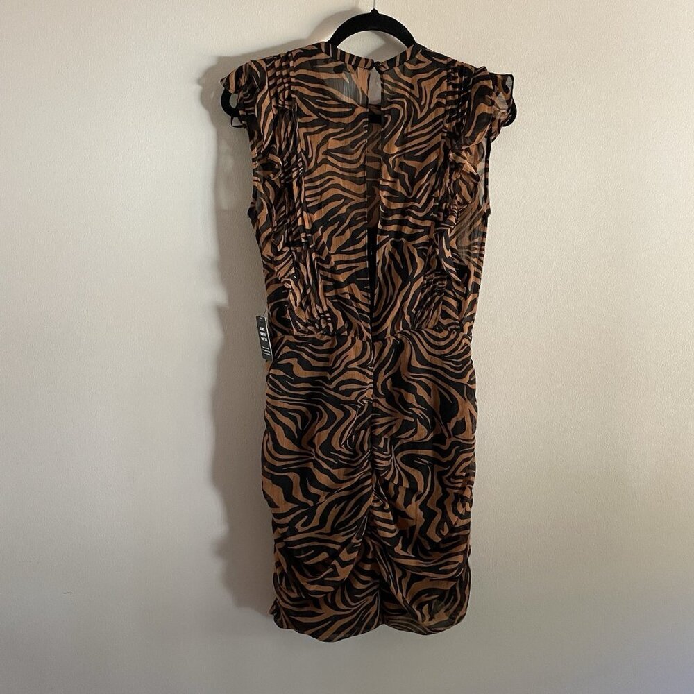 Express Women M Tiger Animal Print Sleeveless Ruffle Ruched Mini Dress NWT - Picture 11 of 12